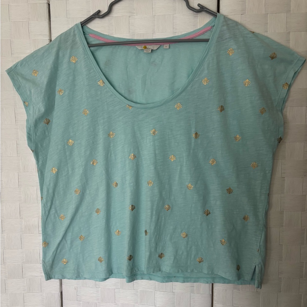Boden Aqua Tee with Gold Details